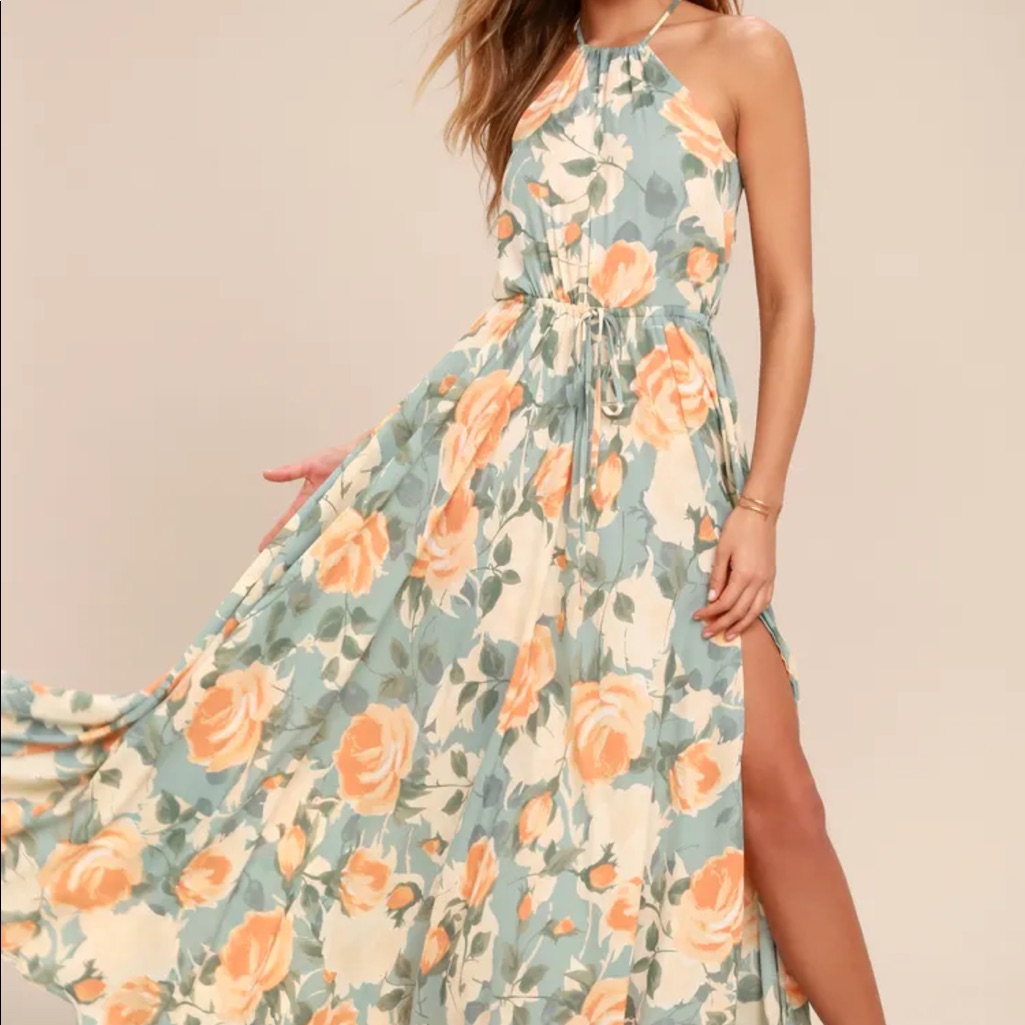 Lulu’s Precious Memories Blue Floral Maxi Dress - Xs